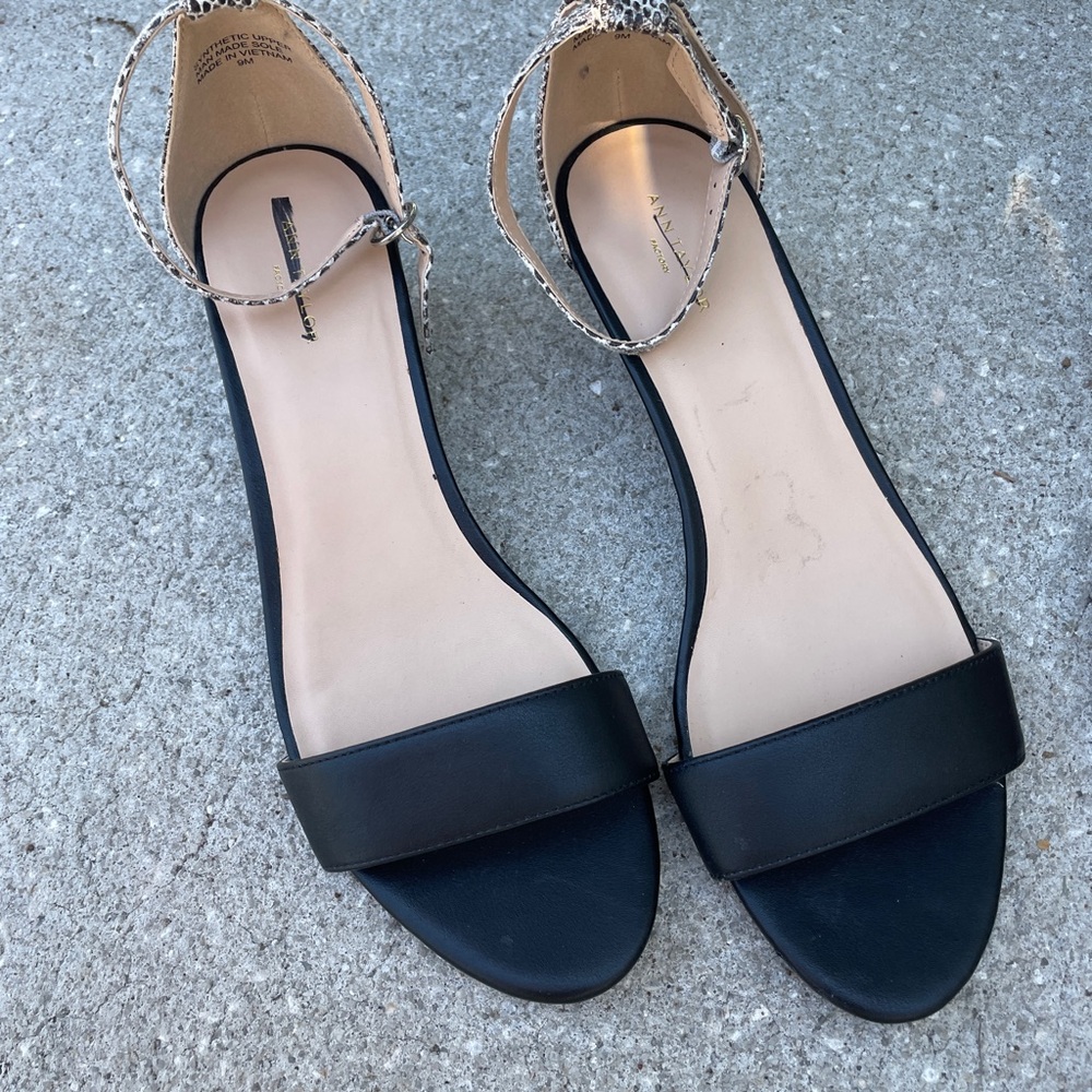 Black and Snake Print Wedge Sandals